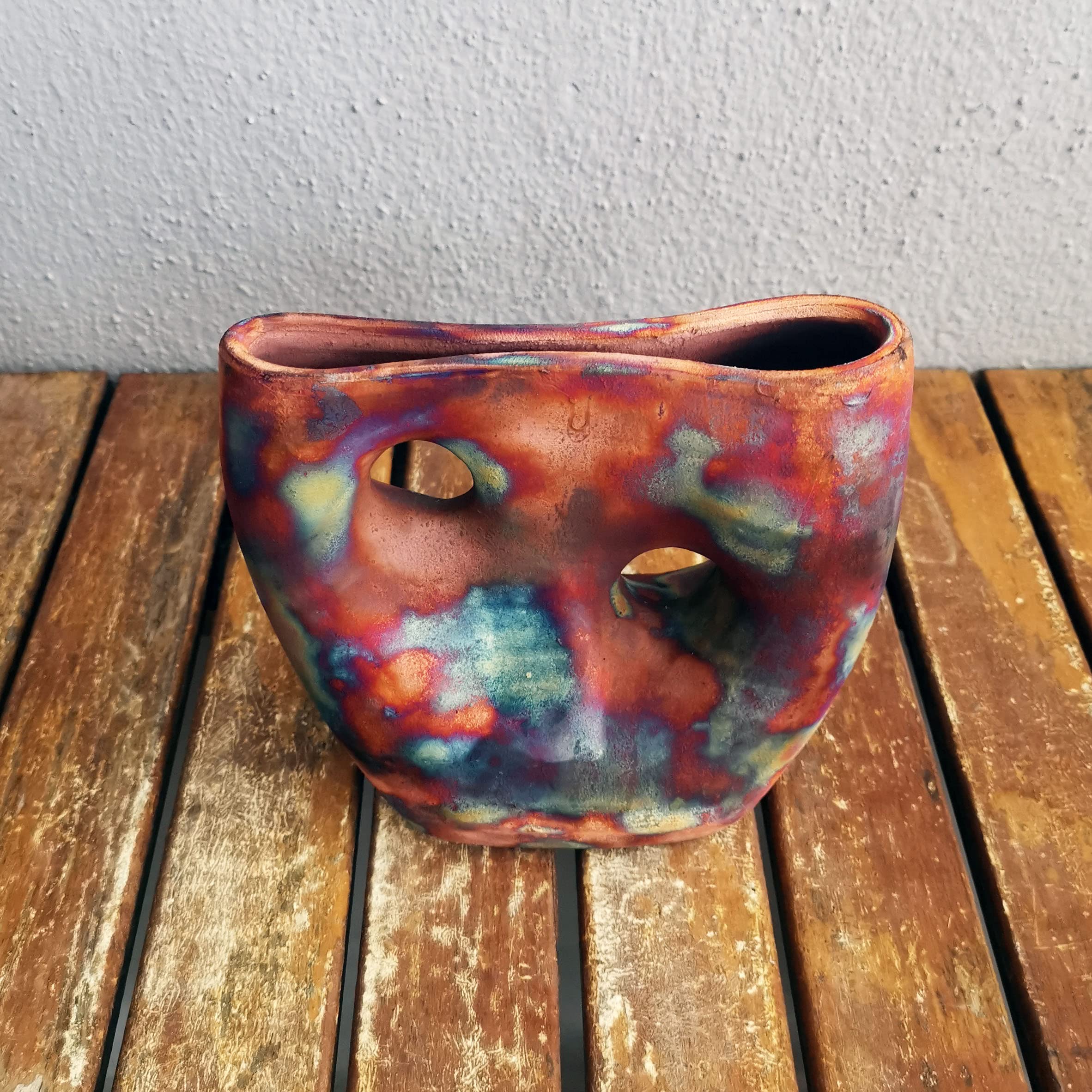 Umi Ceramic Raku Vase - RAAQUU Basics Handmade Pottery Home Decor Full Copper Matte