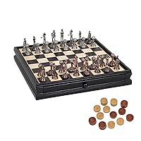 WE Games Golf Chess & Checkers Game Set - Pewter Chessmen & Black Stained Wood Board with Storage Drawers 15 in.