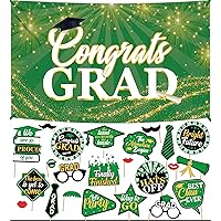 KatchOn, Graduation Photo Booth Props Green - Pack of 30 with Congrats Grad Banner Green - XtraLarge, 72x44 Inch | Graduation Photo Props, Graduation Party Decorations | Graduation Decorations 2024