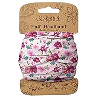 Pink Floral Headband for Women - Medium - Fabric Headband and Stretchy Hair Scarf - Pink
