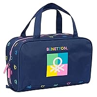 Safta Benetton Cool Rectangular Toiletry Bag with Handle, Toiletry Bag for Children, Adaptable to The Pram, Ideal for Children from 5 to 14 Years, Comfortable and Versatile, Quality and, Navy,, Navy,