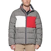 Tommy Hilfiger Men's Wool Blend Quilted Puffer Jacket, Grey, XX-Large