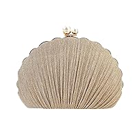 Women Mini Pleated Seashell Evening Clutch Handbag Chain Strap Cross-body Bag