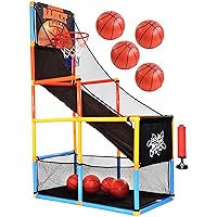 Basketball Arcade Game Indoor with Electronic Scoreboard for Kids with Hoop and 4 Balls, Air Pump Included