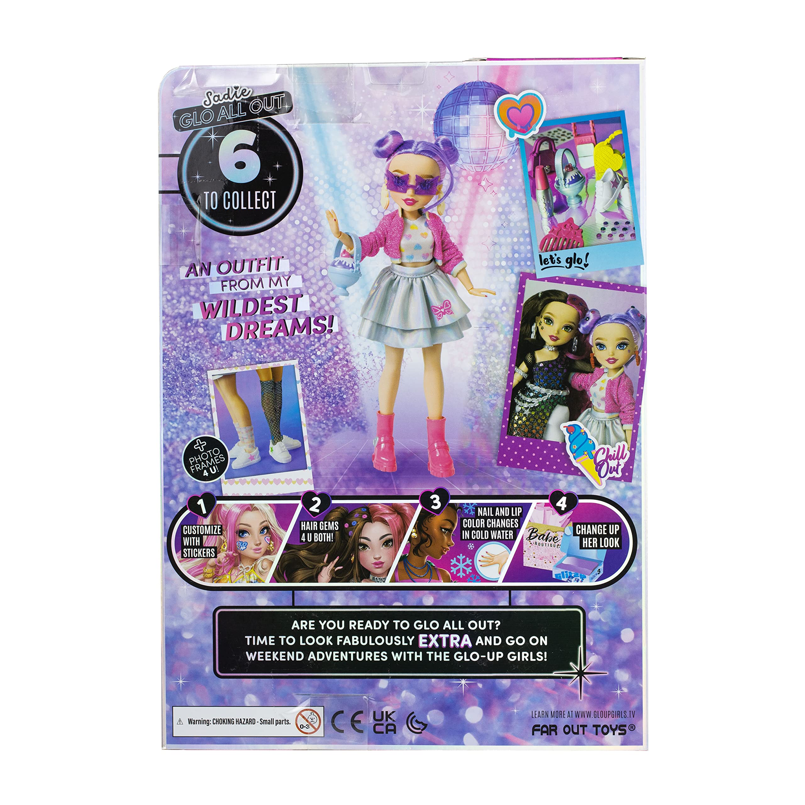 Far Out Toys GLO-UP Girls Season 2 Sadie Fashionista Fashion Doll, Dazzling Jewelry, Hair Gems, Accessories, Fashions, Face Stickers, Makeup, Nails