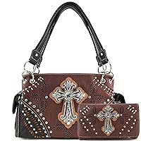 Zelris Fall Fern Leaf Western Cross Women Conceal Carry Handbag Wallet Set