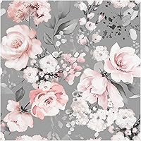 Blooming Wall DPYA25 Removable Watercolor Pink Roses in Grey Background Textured Peel and Stick Wallpaper Self-Adhesive Prepasted Wallpaper Wall Mural
