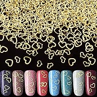 PAGOW 2000pcs Heart Nail Art Decals, Metal Love Charm Nail Art Stickers Studs DIY Nail Decoration Manicure Accessories for Women Girls(5/6mm) -Gold