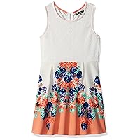 My Michelle Girls' Printed Fit and Flare Dress with Crochet