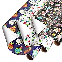 Papyrus Christmas Wrapping Paper Rolls for Kids and Teens, Ornaments, Lights, Llamas, Unicorns, Dinosaurs, Narwhals (3 Rolls, 60 sq. ft.)