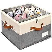 Shoe Organizer for Closet, Adjustable Shoe Box Storage Containers, Large Foldable Shoe Storage Bins with Clear Cover, Space Saving Shoes Holder with 4 Handles, Fits 8-16 Pairs, 1 Pack, Beige