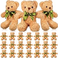 24 Pcs Cute Stuffed Bear Plush Doll Gift Bulk 10 Inch Children's Sleeping and Playing Bear Toy Preschool Animals Graduation Party Favor Brown Bear with Bow Tie for Baby Shower Party Birthday