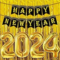 KatchOn, Giant 40 Inch Gold 2024 Balloon Numbers - 10 Feet, No DIY with Gold Fringe Curtain Backdrop - 8x3.2 Feet, Pack of 2 | 2024 Balloons Gold for Happy New Years Decoration | Happy New Year Banner