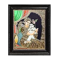 Exotic India Maiya Yashoda with Baby Krishna Tanjore Painting | Traditional Colors With 24K Gold | Teakwood Frame