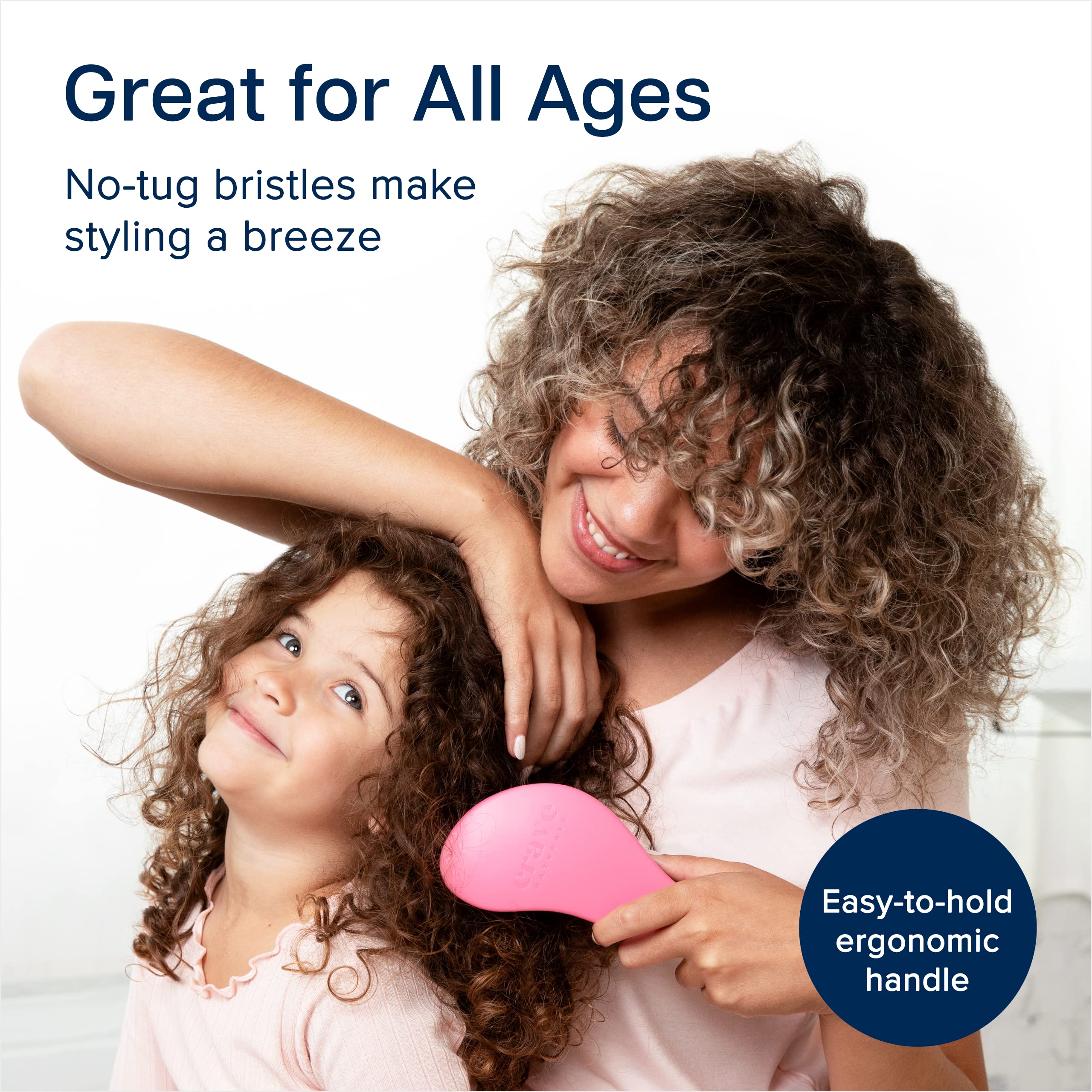 Crave Naturals Glide Thru Detangling Brush for Adults & Kids Hair - Detangler Brush for Natural, Curly, Straight, Wet or Dry Hair - Hairbrush for Men & Women, Little Girl Hair Accessories, 1pk, Pink