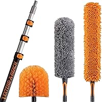 30 Foot High Reach Duster Kit with 7-24 ft Extension Pole // High Ceiling Duster Cleaning Kit with Telescopic Pole // Cobweb Duster // Feather Duster and Ceiling Fan Duster // The Ultimate Dusting Kit