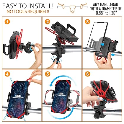 TruActive [????????????????????????????] Bike Phone Mount Holder, Motorcycle Phone Mount, 6 Color Bands Included, Cell Phone Holder for Bike – Universal Any Phone or Handlebar, Bike Phone Holder, ATV, Tool Free