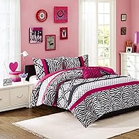 Mi Zone Comforter Set Fun Bedroom Décor - Modern All Season Polka Dot Print, Vibrant Color Cozy Bedding Layer, Matching Sham, Decorative Pillow, Full/Queen, Zebra Pink 4 Piece