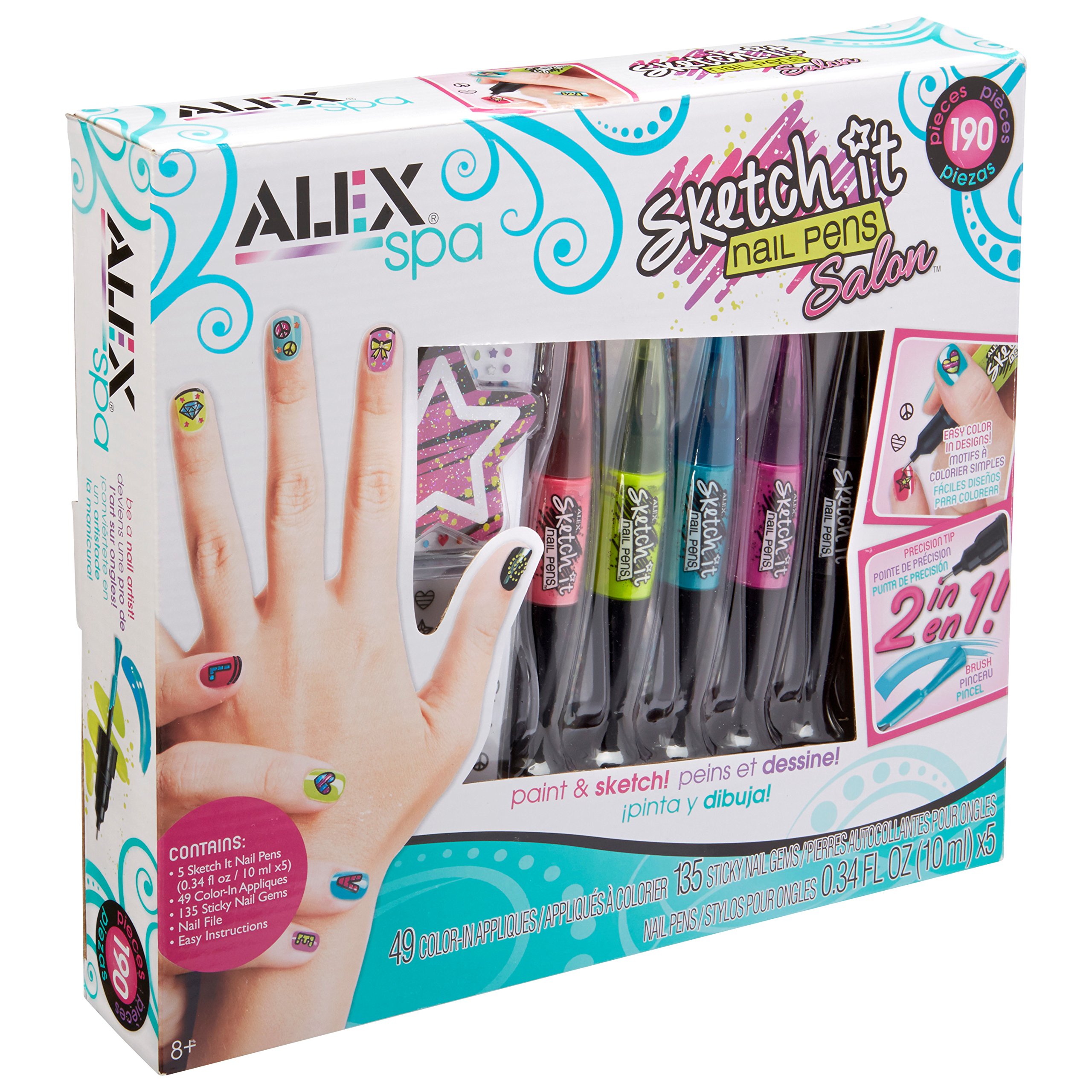 ALEX Toys Sketch It Nail Pens Salon Girls Fashion Activity, Sketch and Paint, Create Long Lasting Looks with Beautiful Nail Polish, For Ages 8 and up