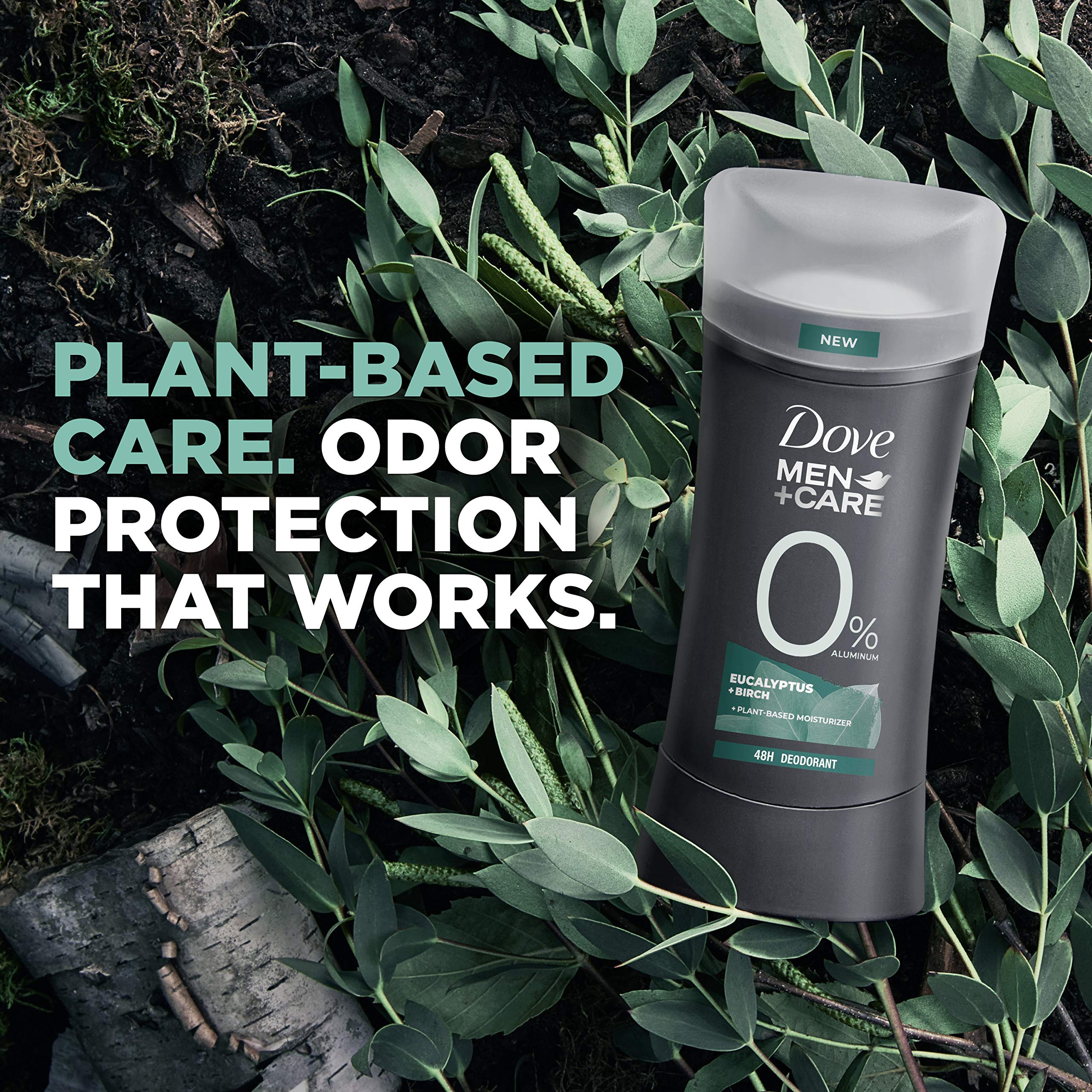 Dove Men+Care 0% Deodorant Stick for Men Aluminum free deodorant Eucalyptus+Birch Naturally Derived Plant Based Moisturizer, GRAY, 2.6 Ounce (Pack of 4)