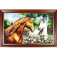Brvsk Graceful Pair of Horses. Cross-Stitch and Needlepoint Kit. Size 19.75 Inches × 31.5 Inches. Premium European Quality, Gift Box Included. Quick Tapestry