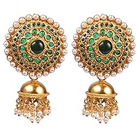 Ethnic Fabulous Style Green Indian Polki Earrings Partywear Traditional Jewelry
