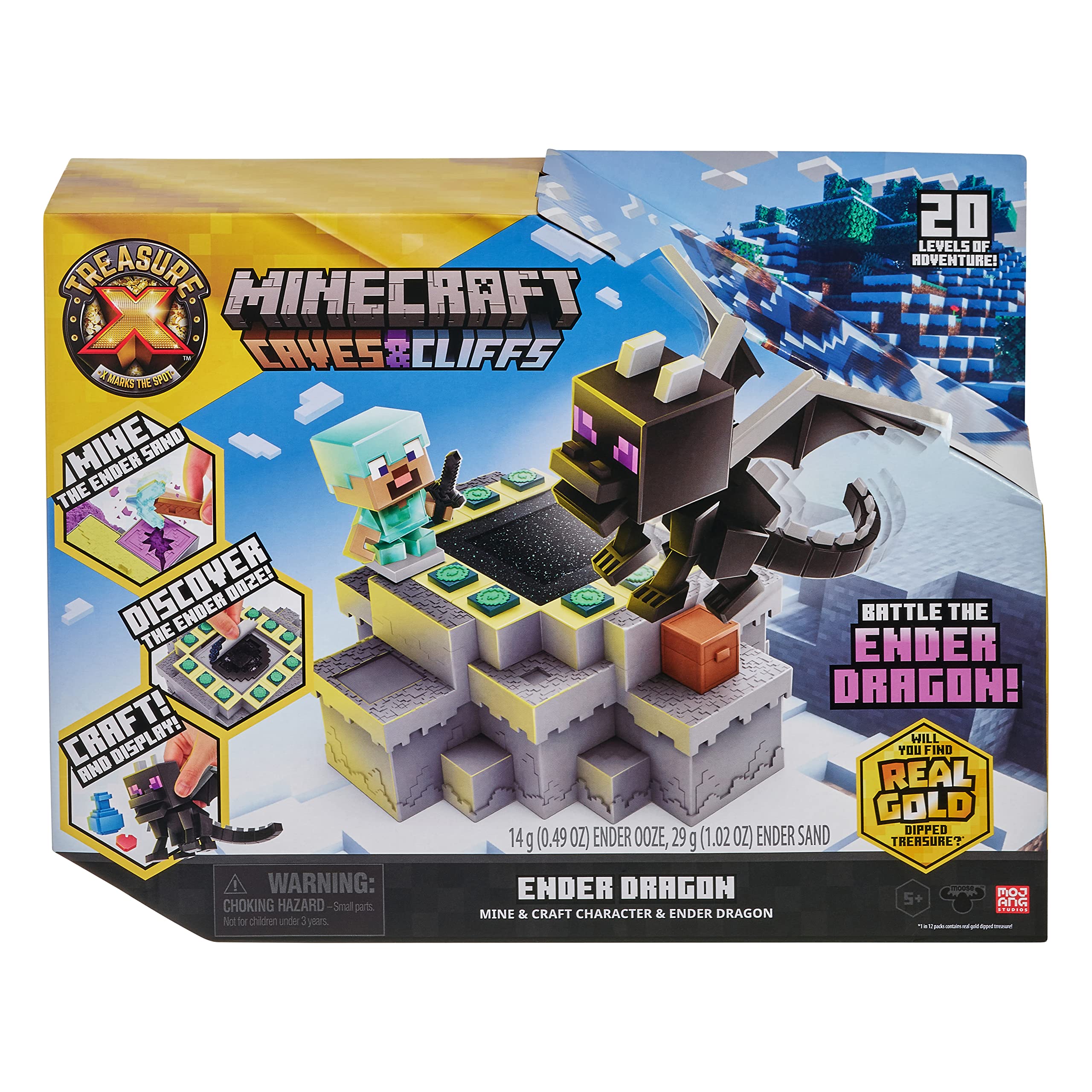 Treasure X Minecraft Caves & Cliffs Ender Dragon. Mine & Craft Character . Mine, Discover & Craft with 20 Levels of Adventure, Will You find The Real Gold Dipped Treasure?