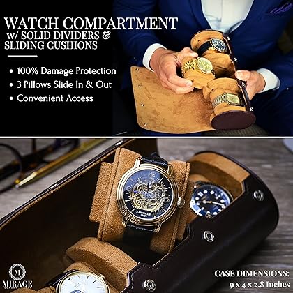 Watch Travel Case - for Men - for Women - Watch Roll Travel Case Organizer Display - Watch Case - Watch Organizer - Swiss Motif Classy Espresso