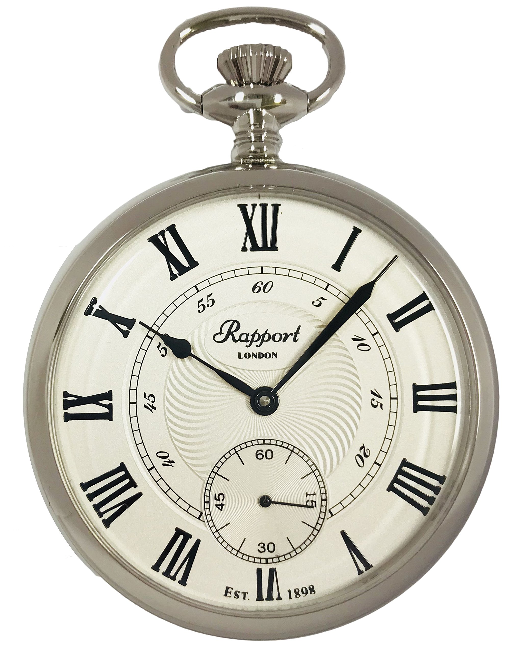 Rapport Vintage Pocket Watch with Chain Classic Oxford Open Face Pocket Watch with Sub-Seconds - Silver