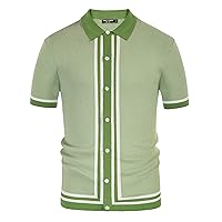 PJ PAUL JONES Men's Vintage Stripe Knit Polo Shirts Short Sleeve Stylish Button Down Cardigan Sweater