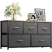 YITAHOME Dresser with 5 Drawers - Fabric Storage Tower, Organizer Unit for Bedroom, Living Room, Closets - Sturdy Steel Frame, Wooden Top (5 Wider Drawers Cool Grey)