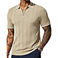 PJ PAUL JONES Men's Quarter Zipper Knit Polo Shirts Casual Lightweight Texture Golf Shirt