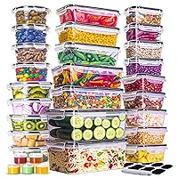 RFAQK 60 Pcs Food Storage Containers with Lids Airtight-75 OZ to 1.2 OZ(30 Containers & 30 Lids)100% BPA-Free Clear Plastic Reusable Meal-Prep Containers-Microwave,Dishwasher Safe with Labels & Marker