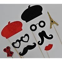 Parisian Inspired Photo Booth Props Mustache on a Stick 9pc