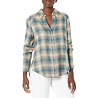 PAIGE Women's Davlyn Shirt Cozy Plaid Classic Button Down Slightly Oversized in Teal Multi