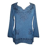 Agan Traders Long Sleeve Embroidered Blouses for Women - Medieval Bohemian Tops - Vintage Tunic Women's Blouses Kurta