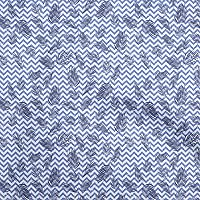 Cotton Jersey Medium Blue Fabric Leaf with Chevron Dress Material Fabric Print Fabric by The Yard 58 Inch Wide