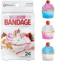 BioSwiss Bandages, Cupcake Shaped Self Adhesive Bandage, Latex Free Sterile Wound Care, Fun First Aid Kit Supplies for Kids, 24 Count