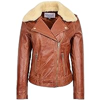 Womens Real Leather Biker Style Jacket with Detachable Collar Lauren Chestnut