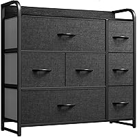 YITAHOME Fabric Dresser with 7 Drawers - Storage Tower Organizer Unit for Bedroom, Living Room, Closets - Sturdy Steel Frame, Wooden Top & Easy Pull Fabric Bins (Black Grey)