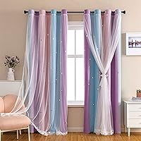 XiDi Dream Star Blackout Curtains for Kids Rooms Girl Princess Curtain for Daughter Bedroom 84 inches Long (Pink Purple, W52 X L84)