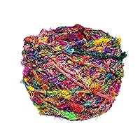 Recycled Sari Silk Yarn - Bulky Yarn - Multicolor Ball (85 Yards, 100 Grams) | Great for Knitting, Crochet, Weaving