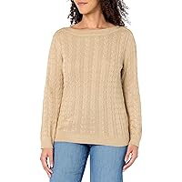 Tommy Hilfiger Women's 3/4 Length Sleeve Boatneck Sweater, Light Heather Fawn