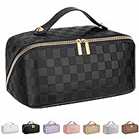 ALEXTINA Large Capacity Travel Cosmetic Bag - Portable Makeup Bags for Women Waterproof PU Leather Checkered Makeup Organizer Bag with Dividers and Handle,Toiletry Bag for Cosmetics