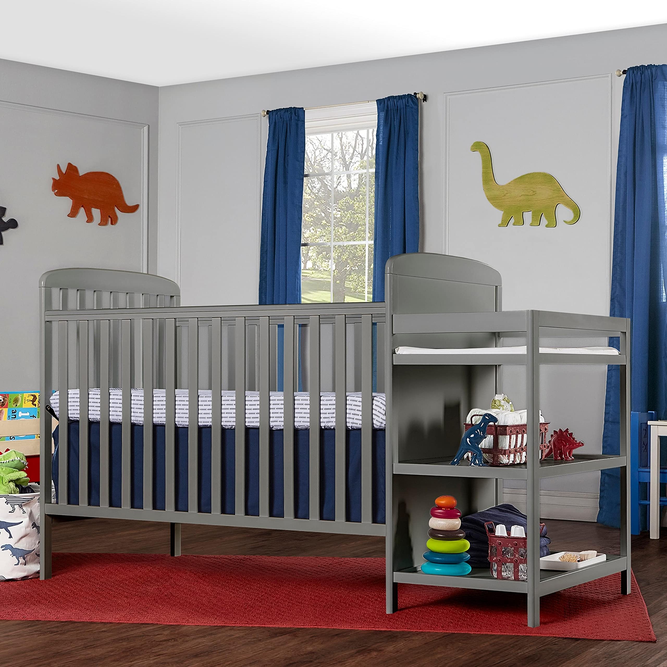 Dream On Me Anna 3-in-1 Full-Size Crib and Changing Table Combo in Steel Grey, Greenguard Gold Certified, Non-Toxic Finishes, Includes 1