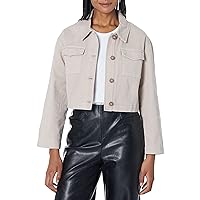 BCBGeneration Women's Straight Fit Long Sleeve Cropped Button Down Denim Twill Jacket