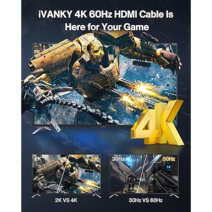 IVANKY 4K HDMI Cable 6.6 ft, High Speed 18Gbps HDMI 2.0 Cable, 4K HDR, 3D, 2160P, 1080P, Ethernet - Braided HDMI Cord 32AWG, Audio Return(ARC) Compatible MacBook Pro 2021, UHD TV, Blu-ray, Projector