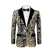 Men’s Sequins Blazer Floral Suit Jacket Lapel Tuxedo for Party Wedding Banquet Prom
