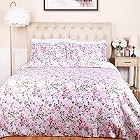 Superior 300-Thread Count Cotton Duvet Cover Bed Set with Pillow Shams, Durable and Breathable, Machine Washable, Vintage Floral Bedding Boho Wildflower, King/California King, White