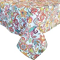 Newbridge Rectangle Fabric Tablecloth, Bohemian Coral Paisley, 60 x 102 Inch, Stain and Water Resistant Heavy Weight Summer Table Cover, Boho Chic Multicolor Floral